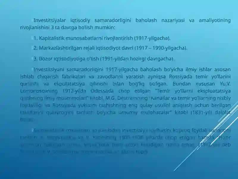 INVESTITSIYALARNING IQTISODIY SAMARADORLIGINI BAHOLASH USLUBLARI 2