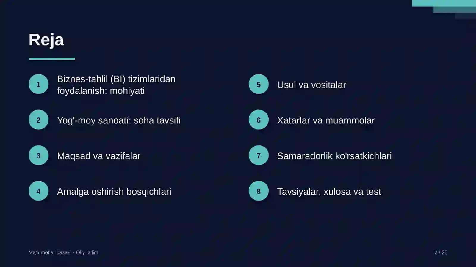 Yog'-moy sanoatida biznes-tahlil (BI) tizimlaridan foydalanish 2