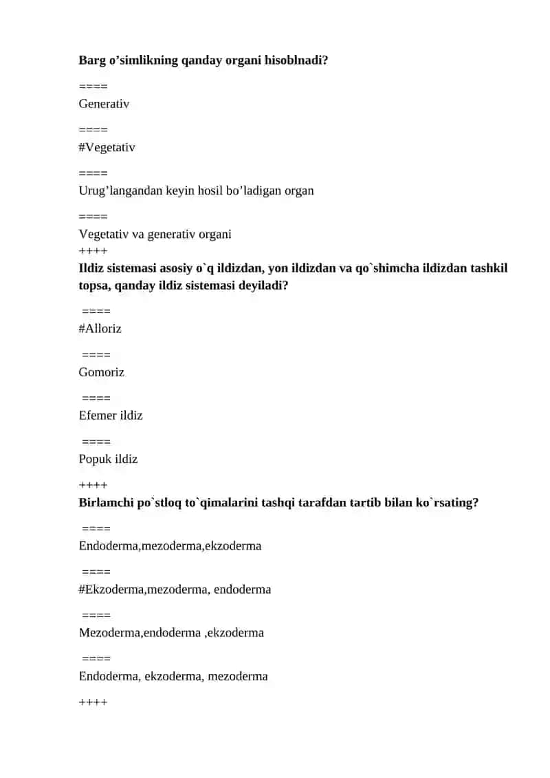Botanika test hemis tizimi uchun 2