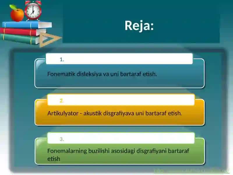 Fonematikdisleksiya, artikulyator - akustik disgrafiya va fonemalarning buzilishi asosidagi disgrafiyani bartarafetish 2