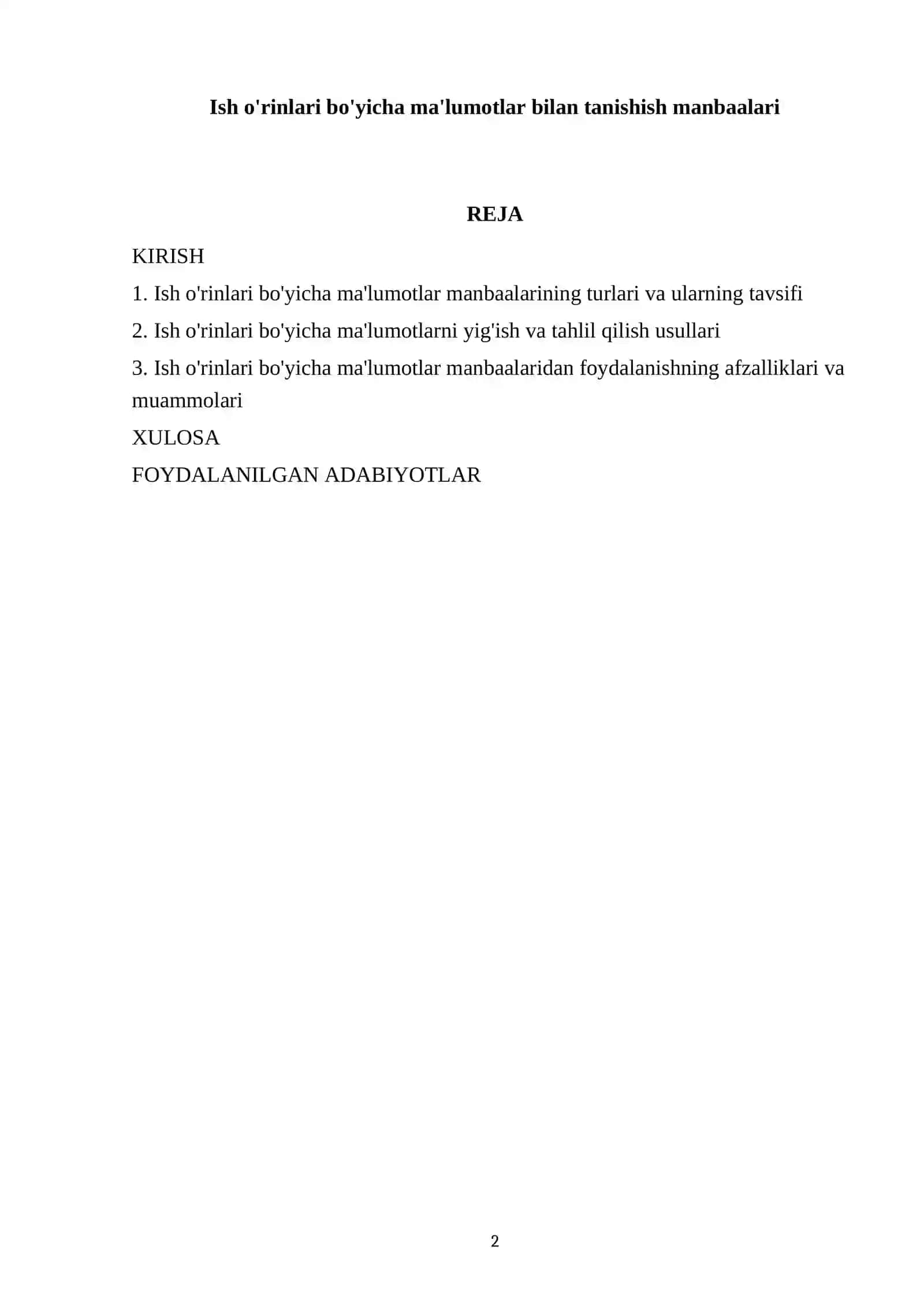 Ish o'rinlari bo'yicha ma'lumotlar bilan tanishish manbaalari 2