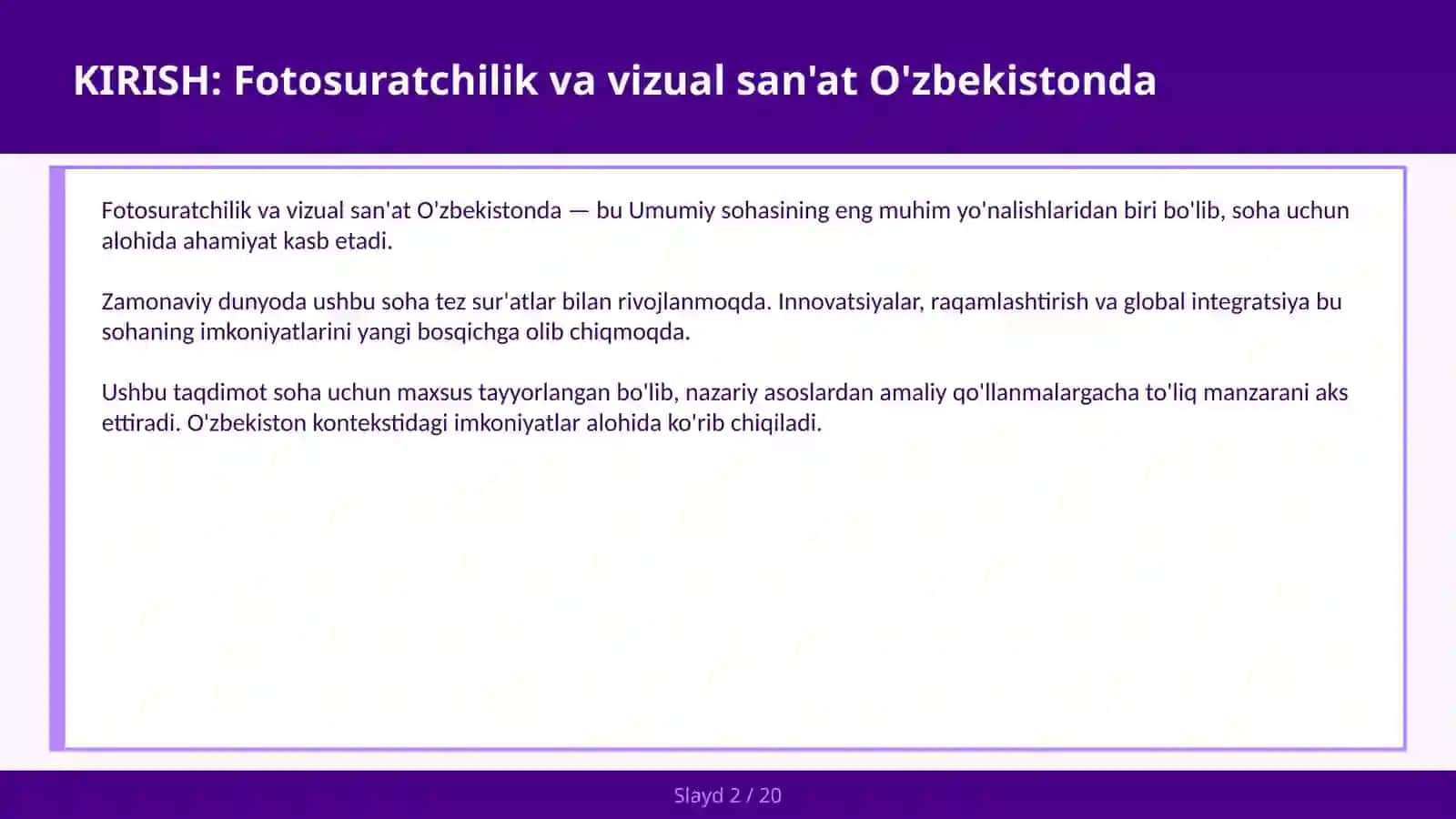 Fotosuratchilik va vizual san'at O'zbekistonda 2