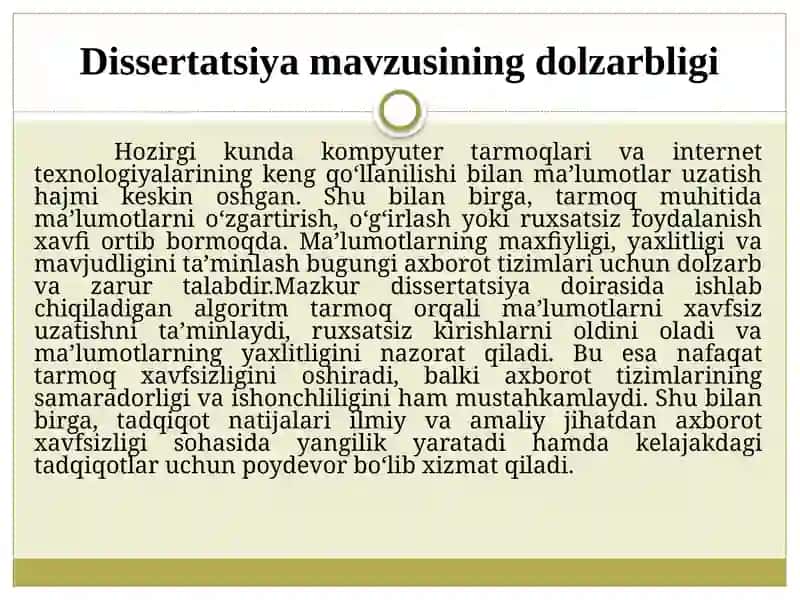 Tarmoq orqali ma'lumotlar almashinishda axborot xavfsizligini ta’minlash uchun algoritm ishlab chiqish 2