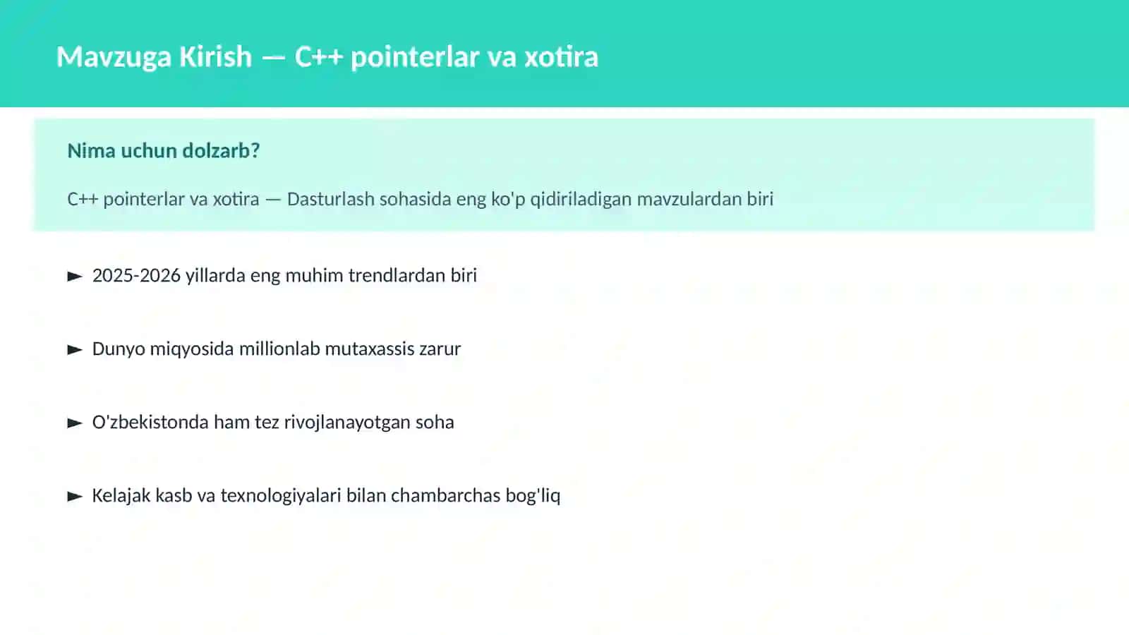 C++ pointerlar va xotira 2