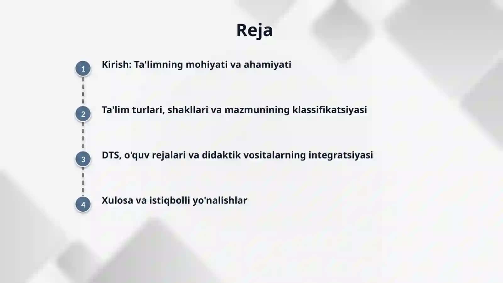 Ta’lim turlari, shakli, mazmuni. DTS, o’quv rejalari va vositalari 2