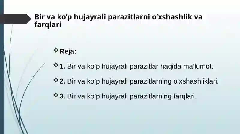 Bir va ko’p hujayrali parazitlarni o’xshashlik va farqlari 2
