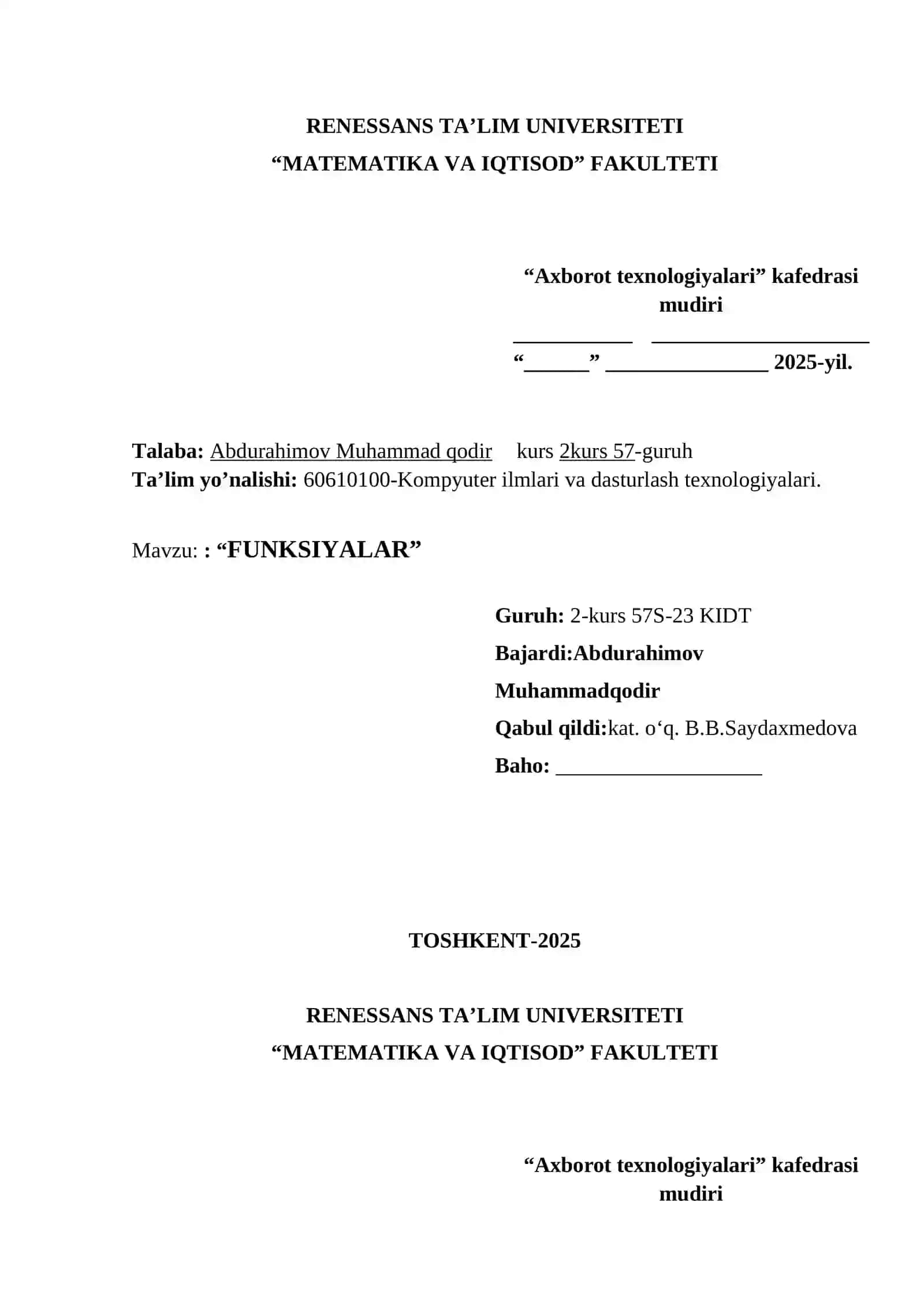 FUNKSIYALAR 2