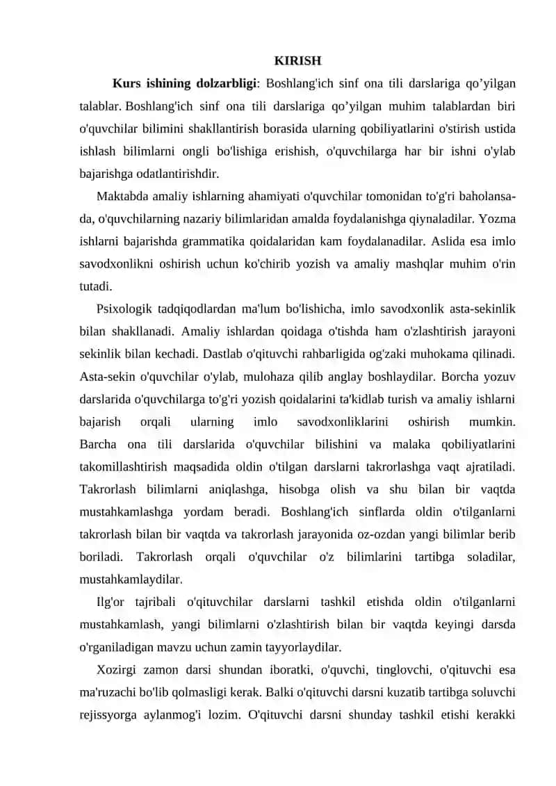 Boshlang'ich Sinfda Sinov va Diktantlar Tashkil Etish 2