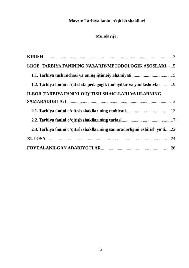 Tarbiya fanini o‘qitish shakllari. 2