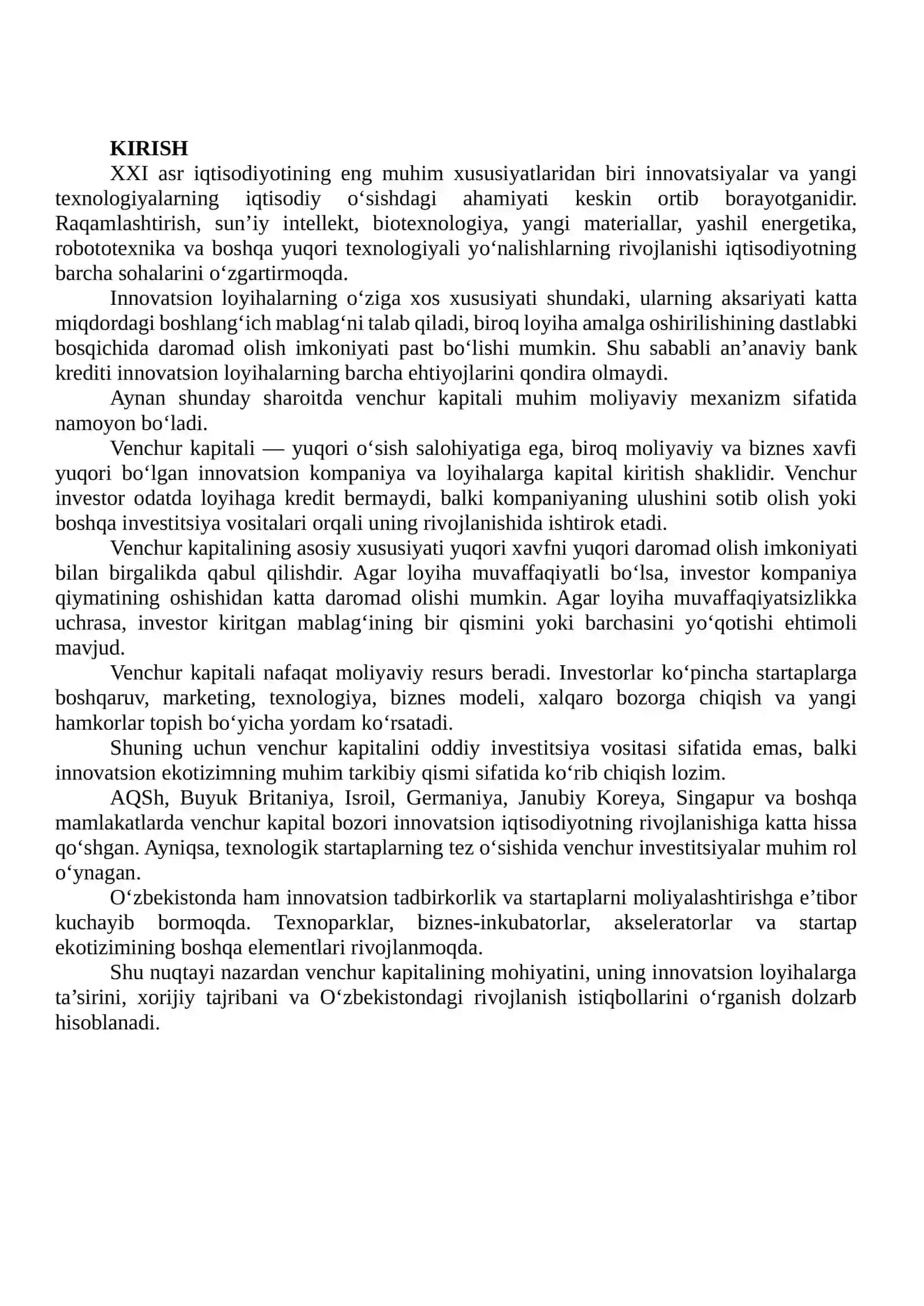 VENCHUR KAPITALI VA UNING INNOVATSION LOYIHALARNI RIVOJLANTIRISHDAGI ROLI 2
