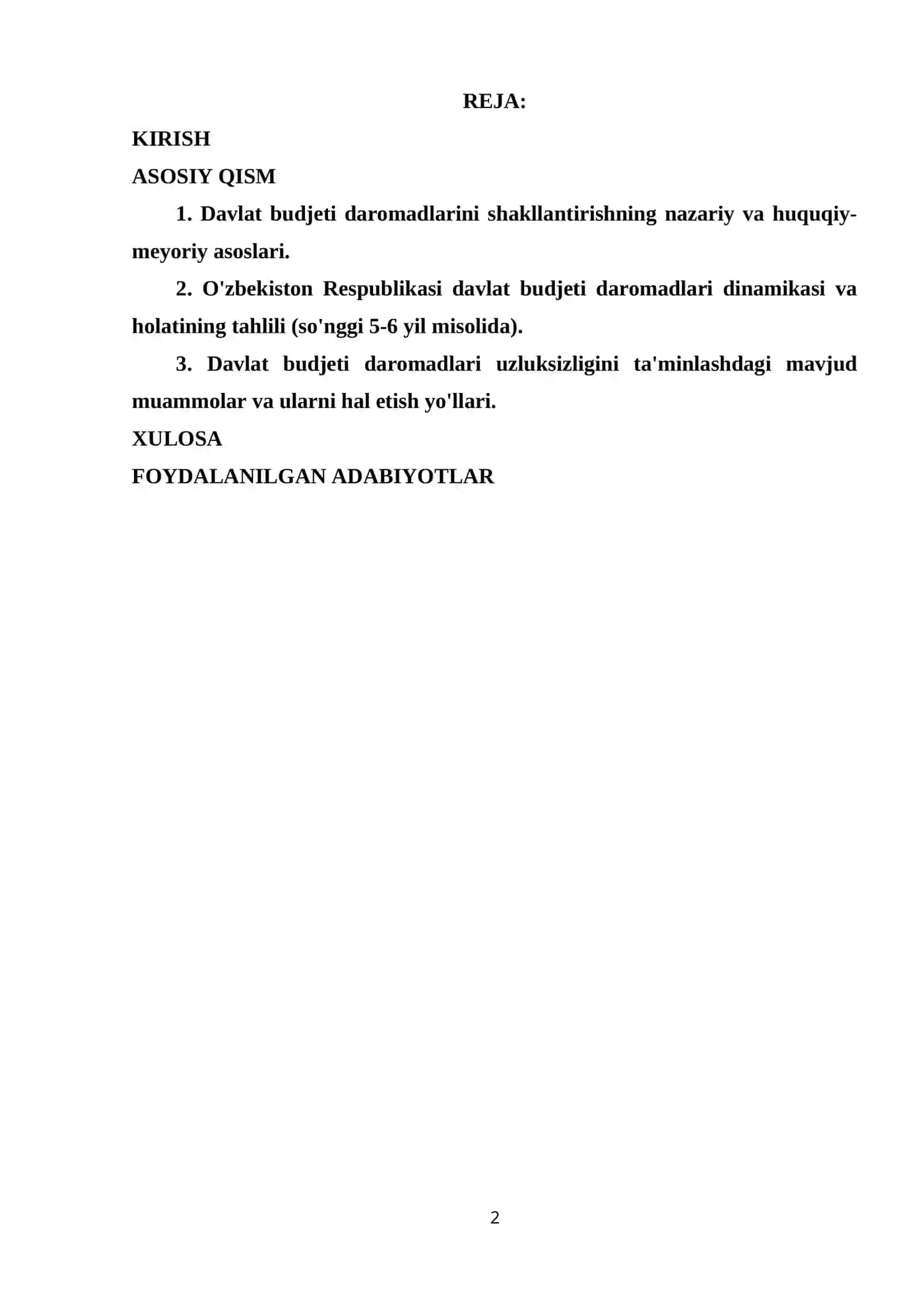 Davlat budjeti daromadlari uzluksizligini ta’minlash masalalari 2