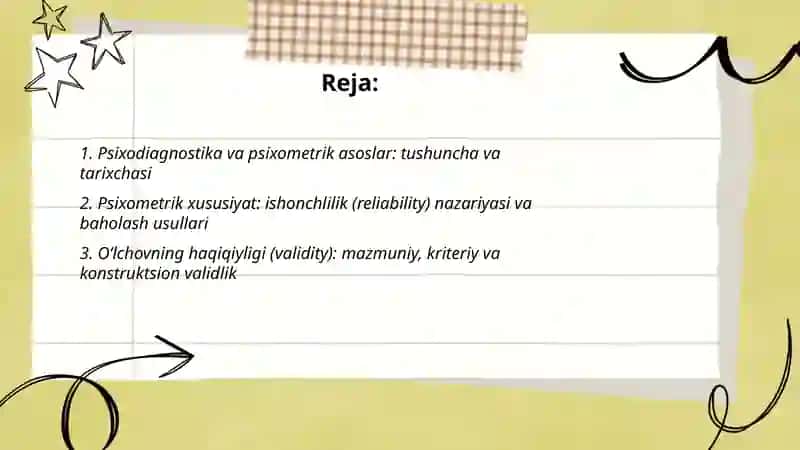 Psixadiagnostik metodikalrning psixiometrik asoslari 2