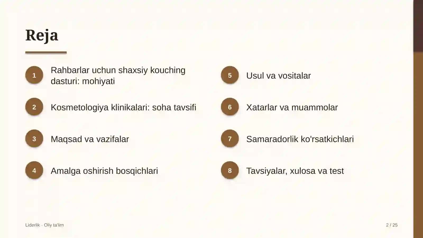 Kosmetologiya klinikalarida rahbarlar uchun shaxsiy kouching dasturi 2