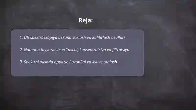 UB spektroskopiya uskunasida organik birikma spektrini olib tahlil qilish 2