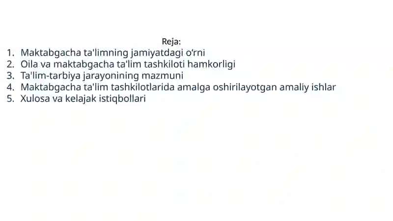 Maktabgacha ta'lim tashkilotlarida amalga oshirilayotgan ishlarning mazmuni bilan tanishish 2