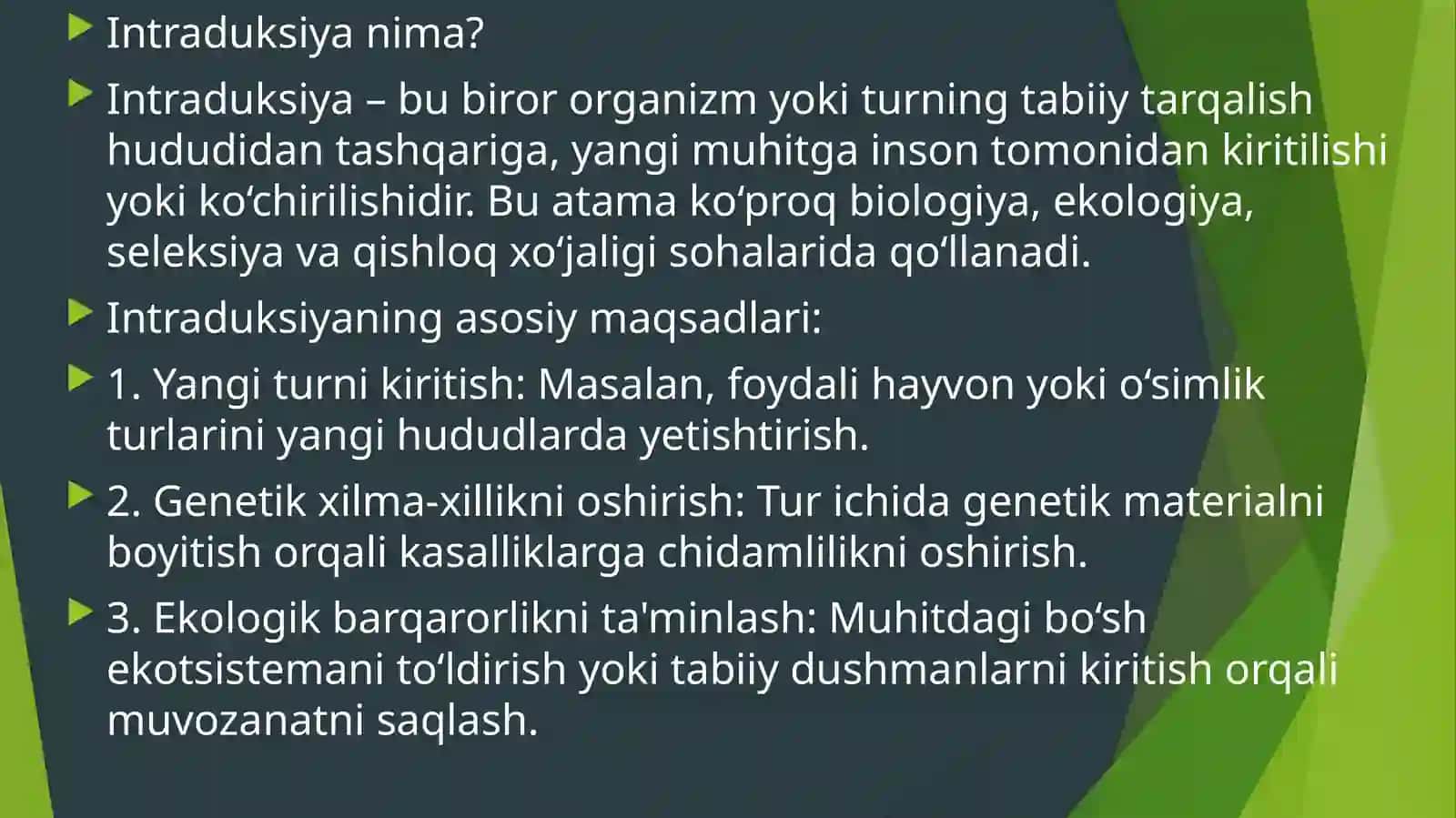 Intraduksiya jarayonida o’simliklarni biologik ahamiyati mavzusida taqdimot 2