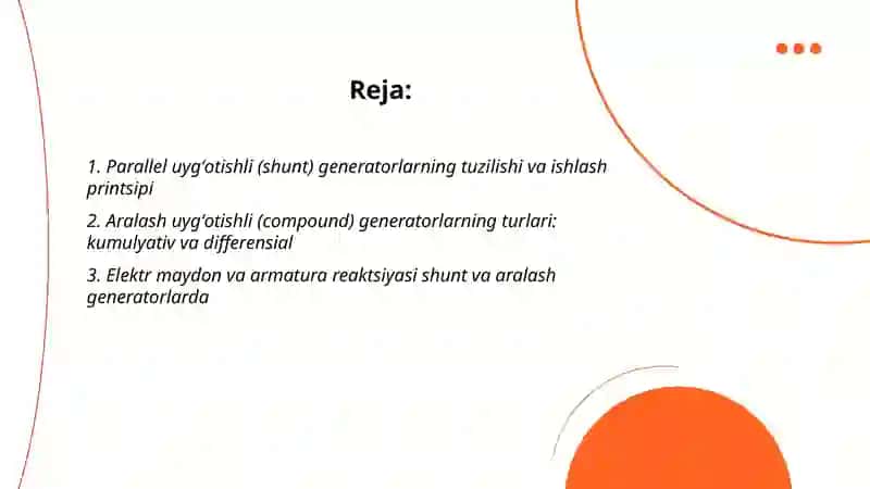 Parallel uygʻotishli generatorlar 2