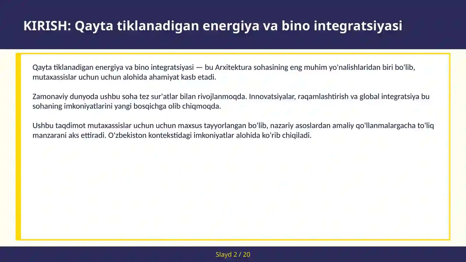 Qayta tiklanadigan energiya va bino integratsiyasi 2