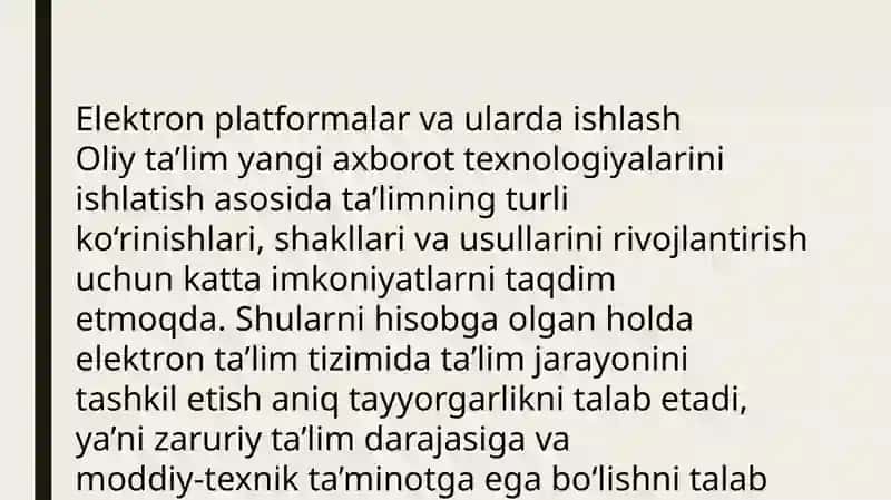Elektron plotformalarda ishlash asoslari 2