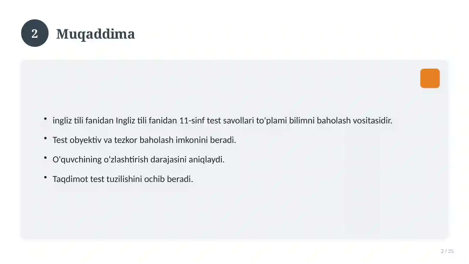 Ingliz tili fanidan 11-sinf test savollari to'plami 2
