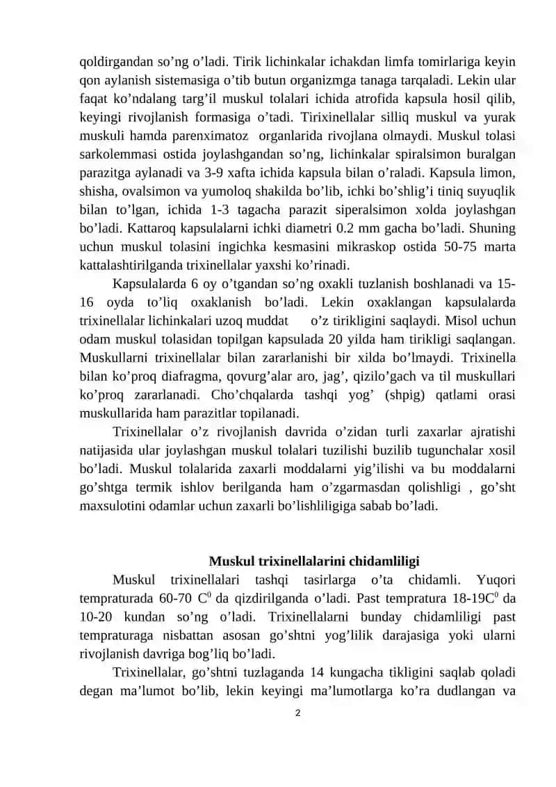 Invazion kasalliklarda oziq – ovqat maxsulotlarini VSEsi. 2