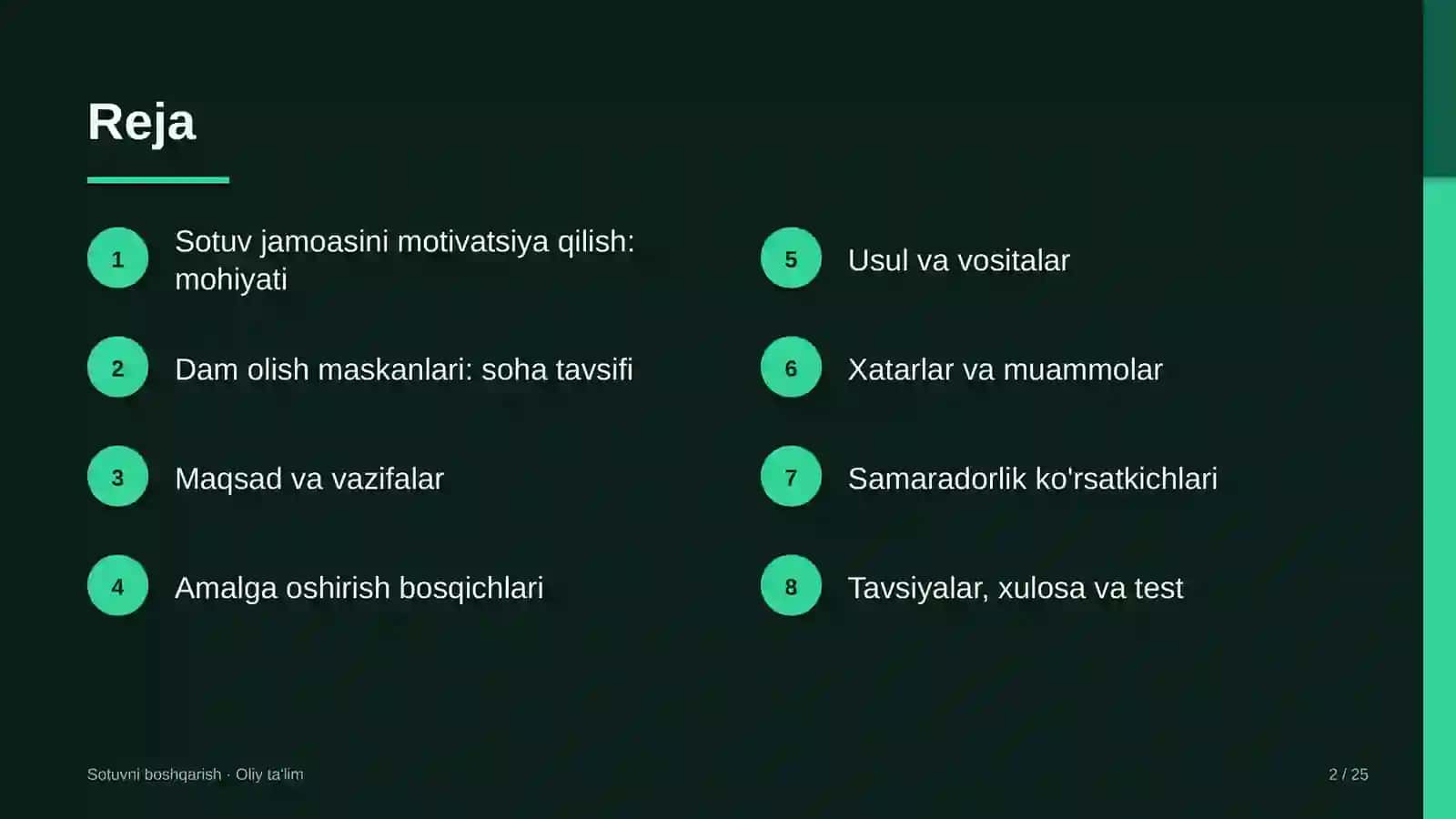 Dam olish maskanlarida sotuv jamoasini motivatsiya qilish 2
