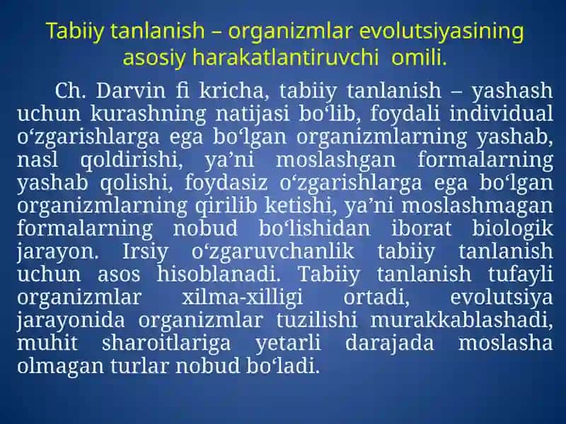 TABIIY TANLANISH VA UNING TURLARI 2
