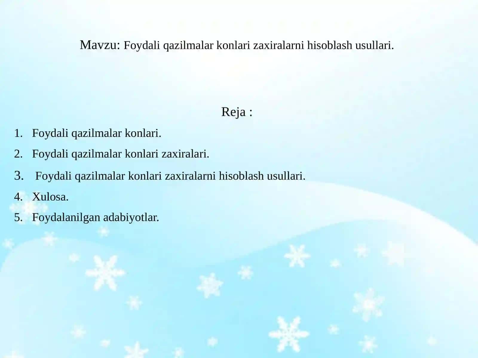 Foydali qazilmalar konlari zaxiralarni hisoblash usullari. 2