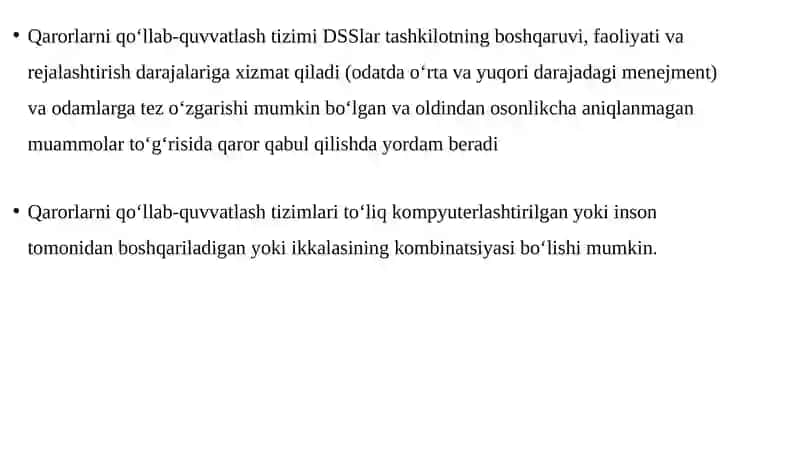Qarorqabulqilishni qo'llab-quvvatlovchi tizimlar 2