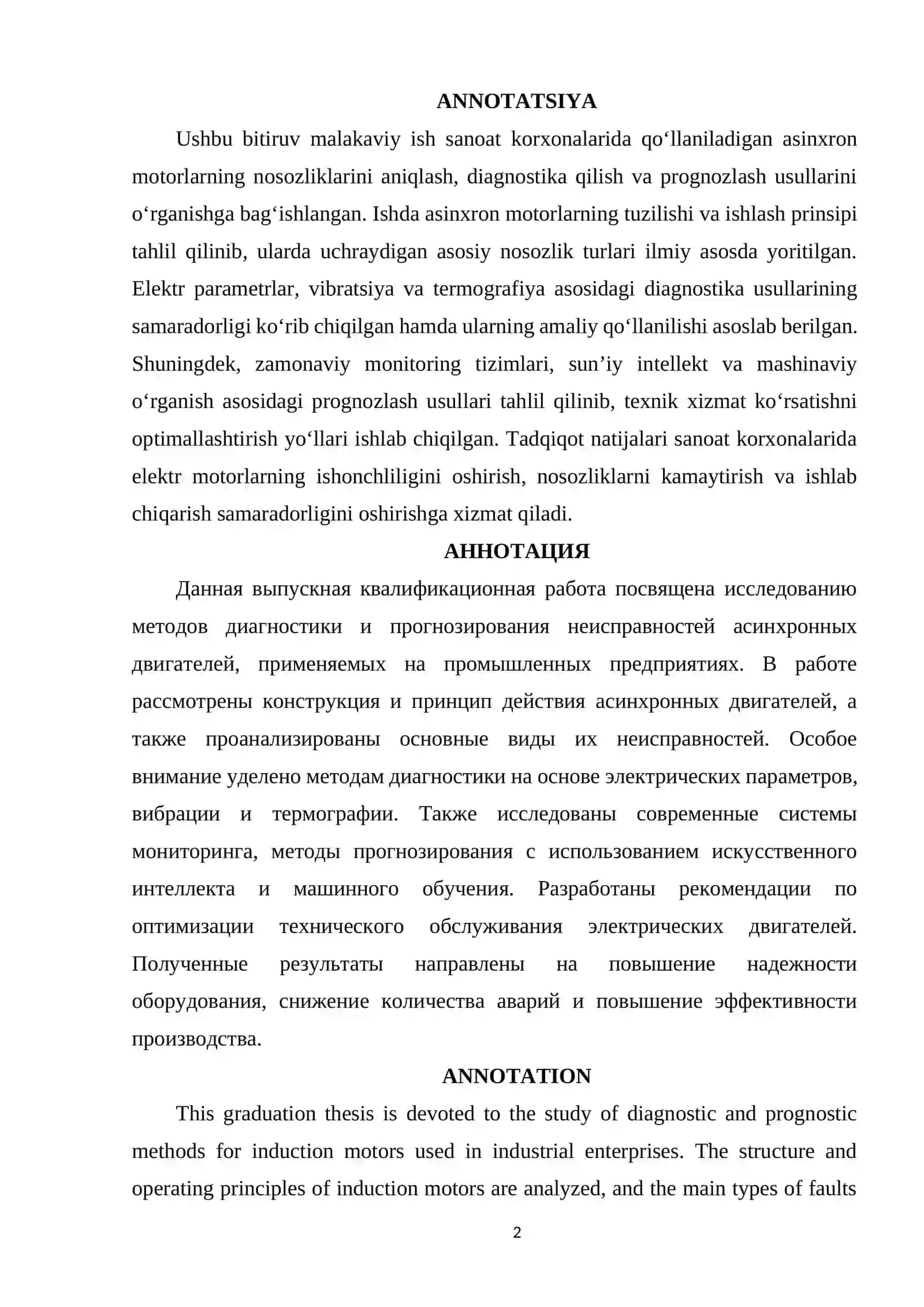 Asinxron motorlarning nosozlik diagnostikasi va prognozlash usullari 2