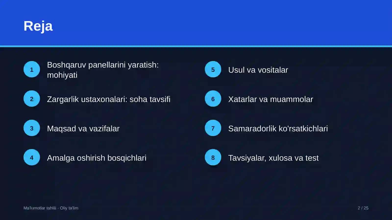 Zargarlik ustaxonalarida boshqaruv panellarini yaratish 2