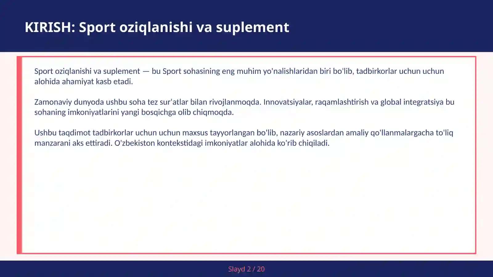 SPORT OZIQLANISHI VA SUPLEMENT 2