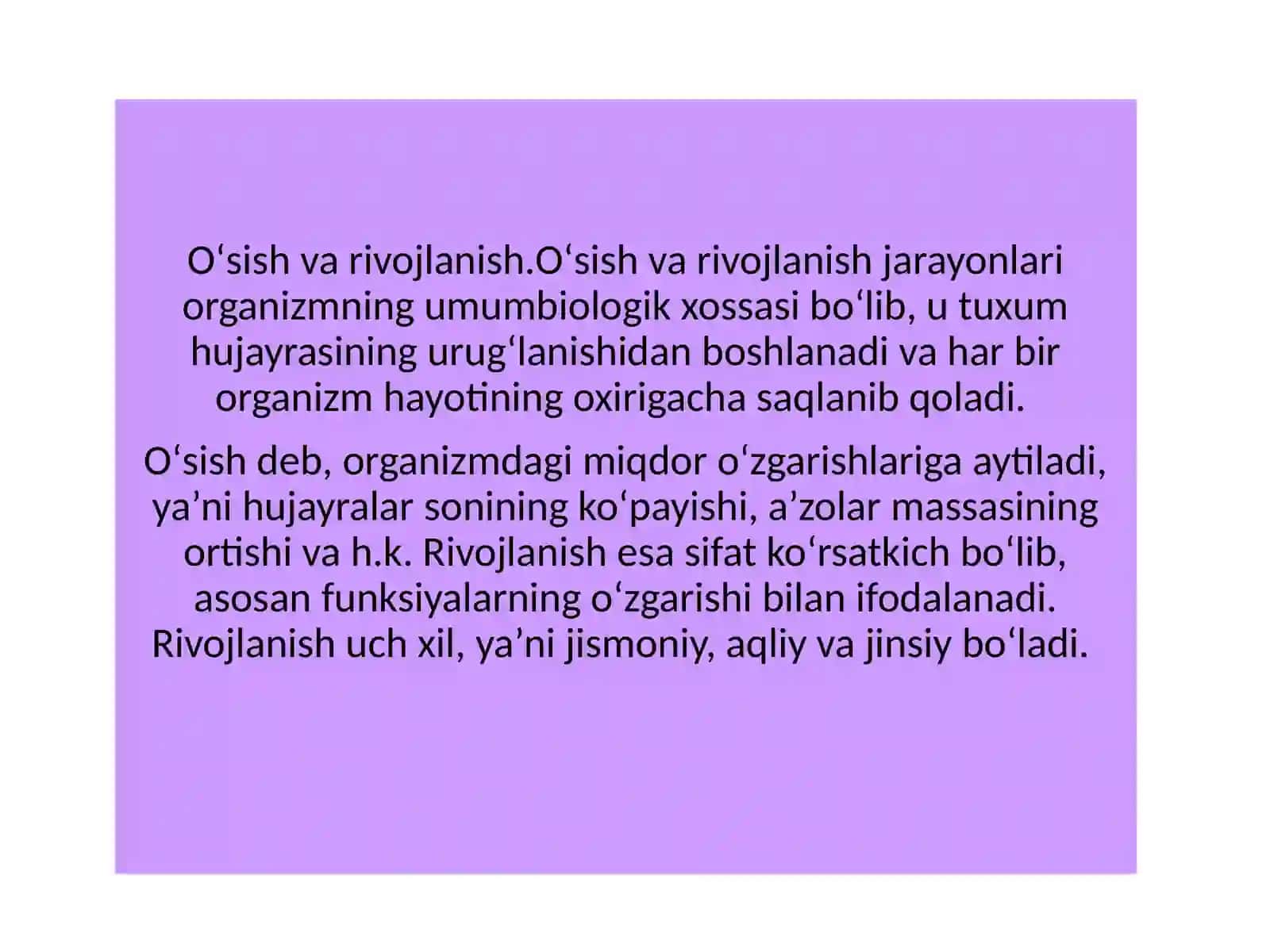 O’sish va rivojlanishga tasir etuvchi omillar. Akseleratsiya 2