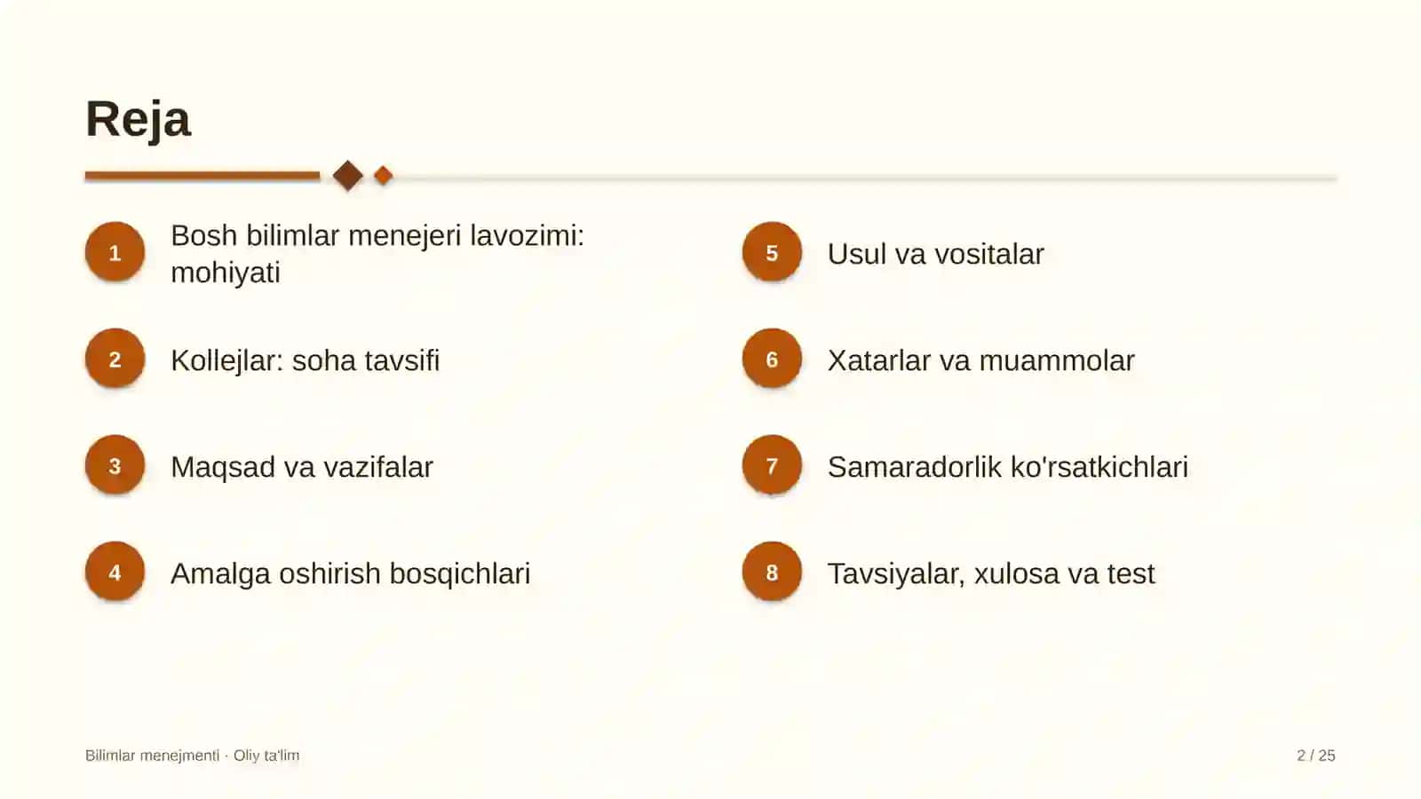 Kollejlarda bosh bilimlar menejeri lavozimini joriy etish 2