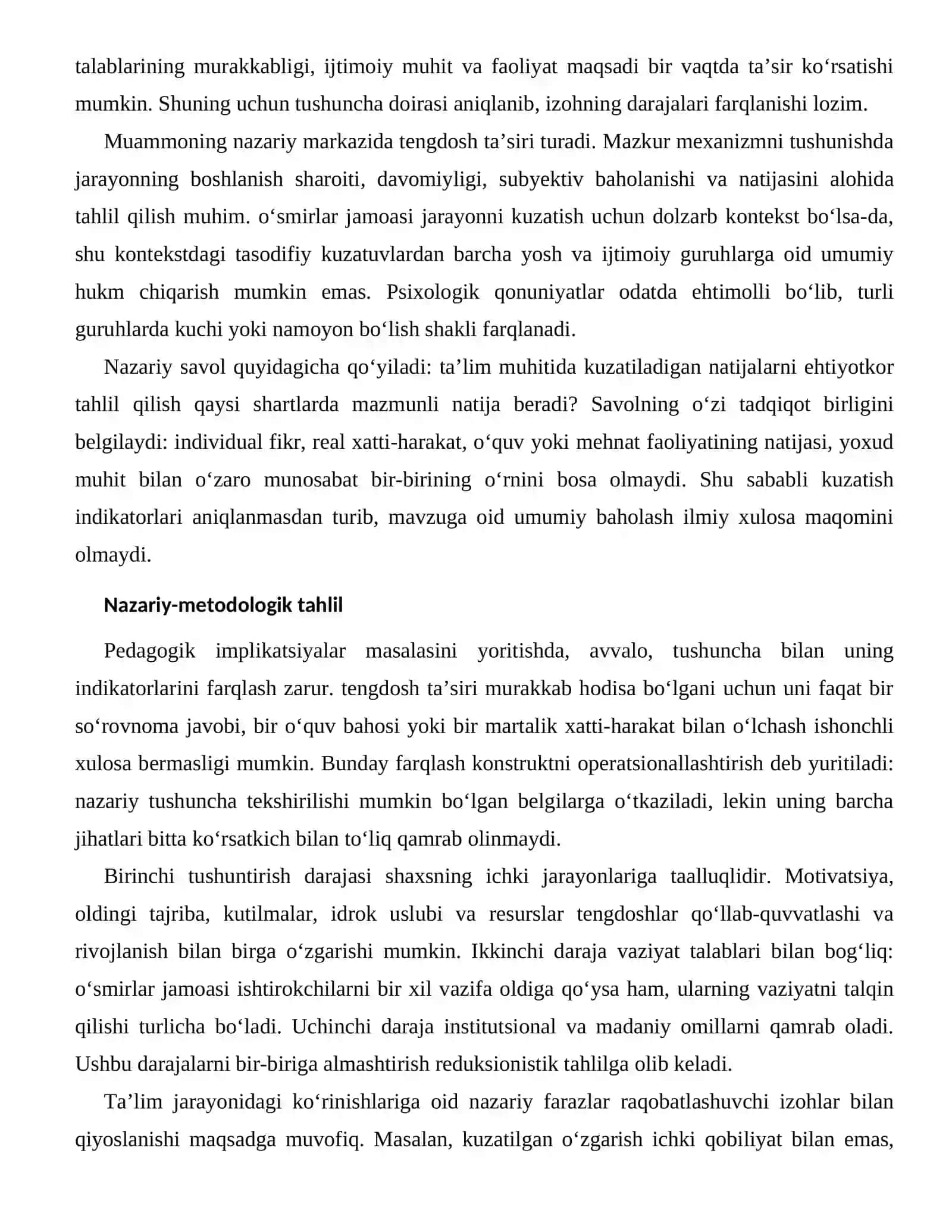 TENGDOSHLAR QO‘LLAB-QUVVATLASHI VA RIVOJLANISHNING TA’LIM JARAYONIDAGI KO‘RINISHLARI 2