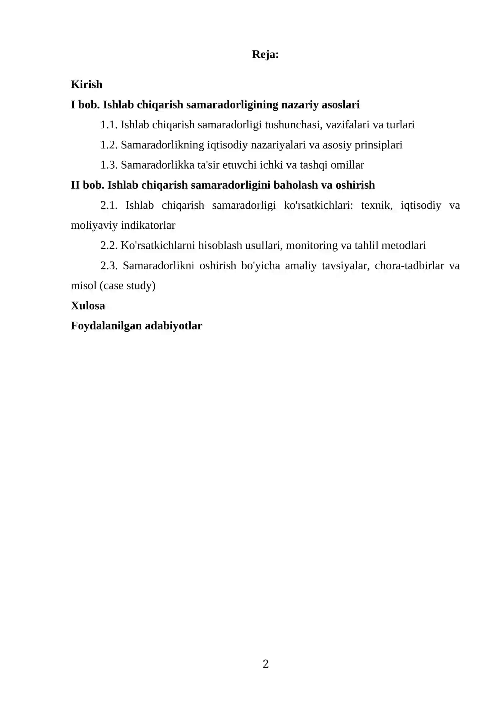 ISHLAB CHIQARISH SAMARADORLIGI VA UNING KOʻRSATKICHLARI 2