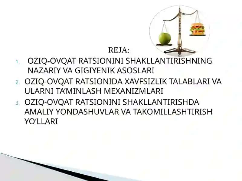 Oziq-ovqat ratsionini shakllantirishda xavfsizlik talablari 2