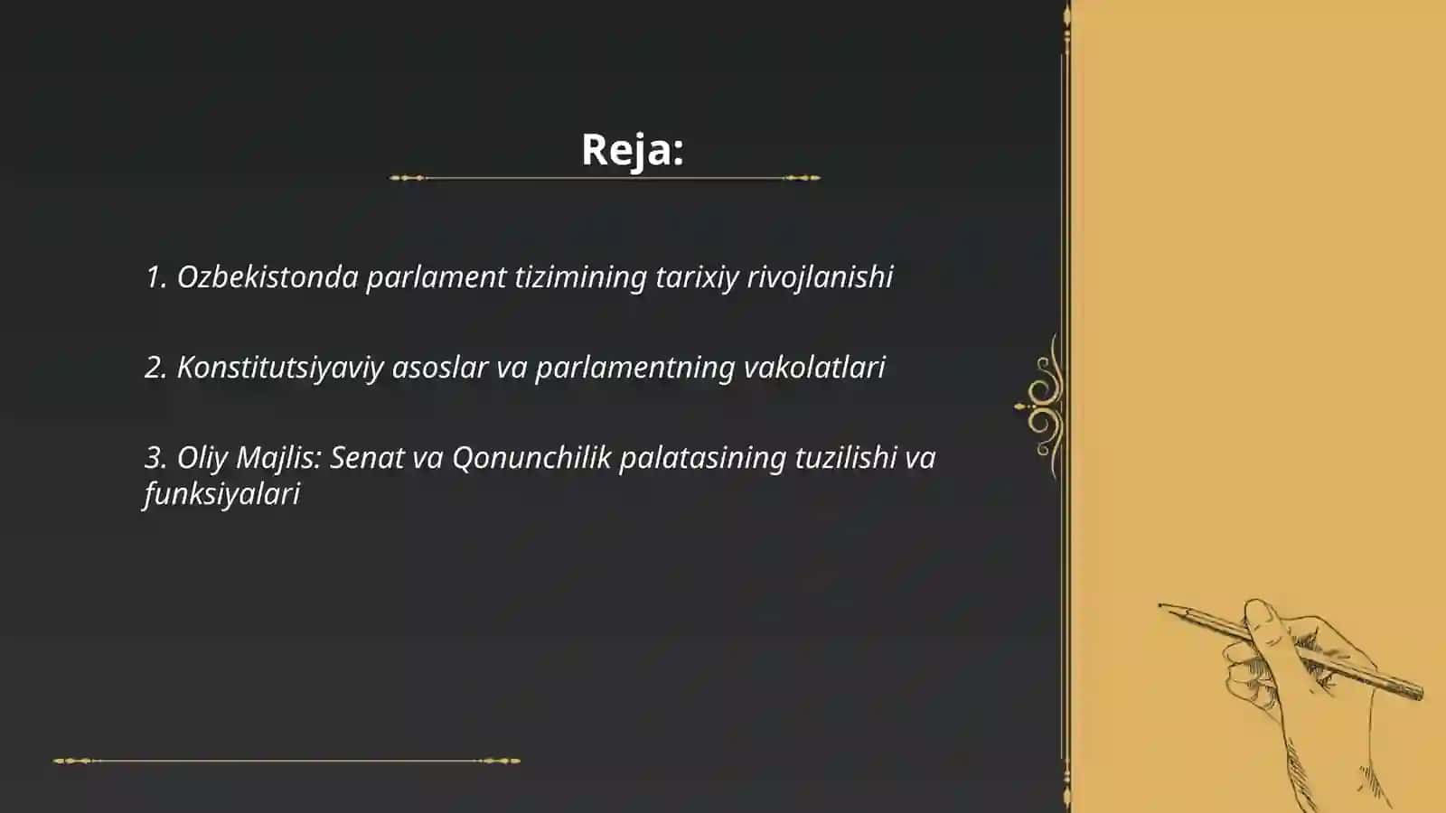 Ozbekistonda parlament tizimi va undagi isllohotlar va demokratik saylov tizimi yolga qoyilishi 2