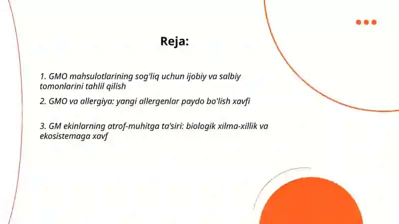 GMO mahsulotlarining afzalli hamda xavfli tomonlarini tahlil qilish 2