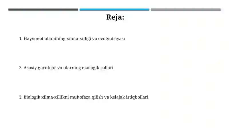 Hayvonot olamining xilma xilligi va uning tabiatdagi o'rni 2