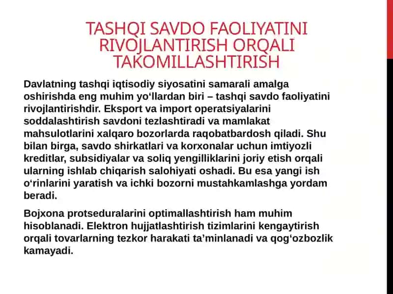Dаvlаtning tаshqi iqtisodiy siyosatini tаkоmillаshtirish yo’llаri 2