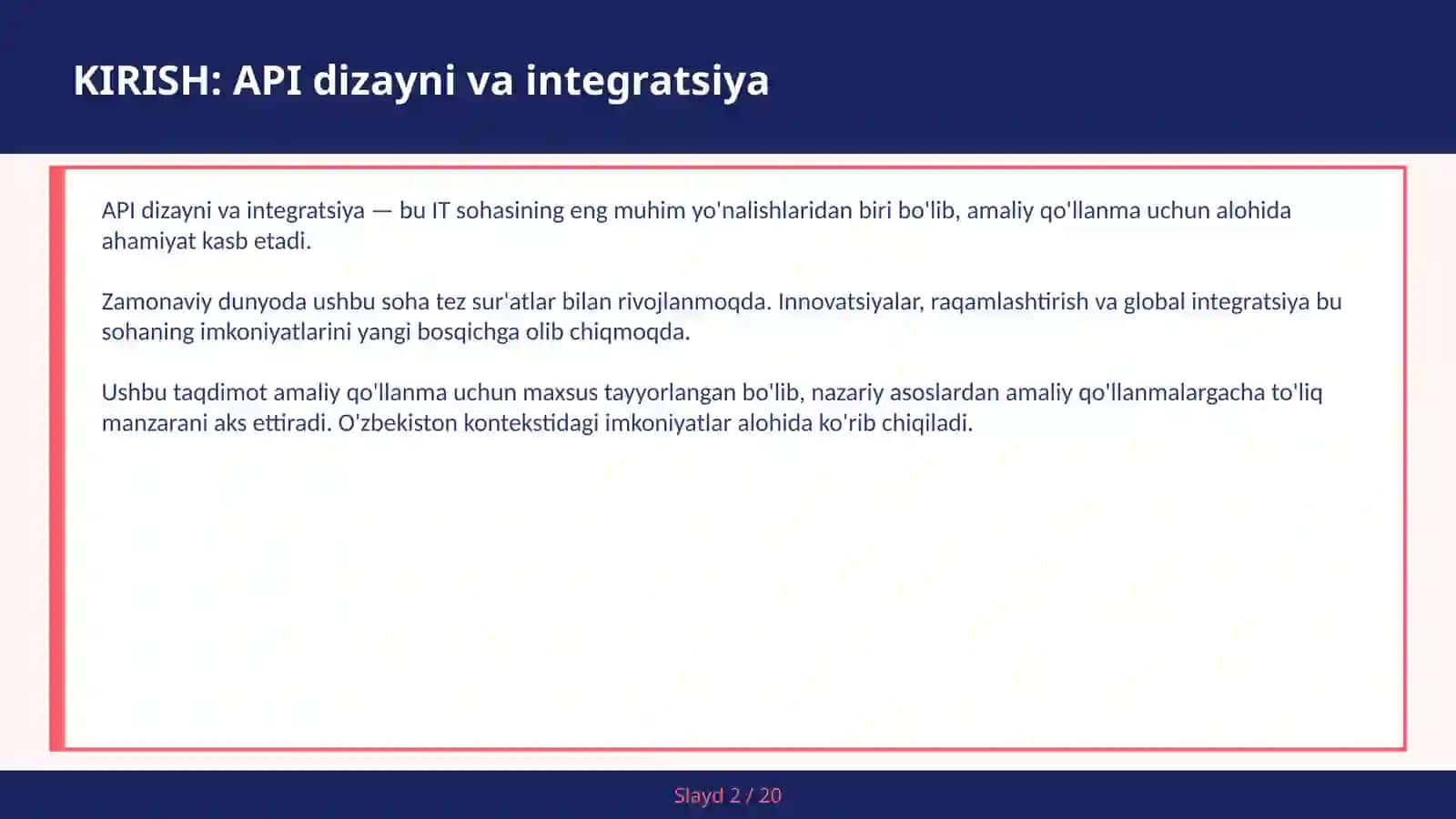 API DIZAYNI VA INTEGRATSIYA 2