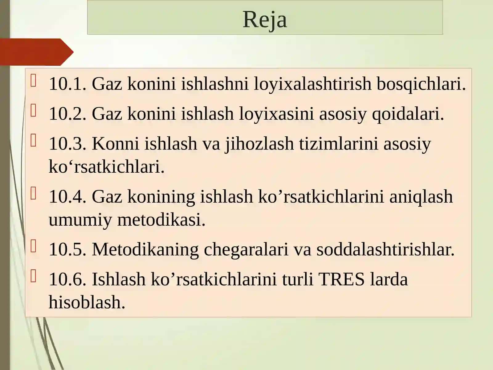 Gaz rejimida ishlaydigan gaz konlarini  loyihalashtirish 2