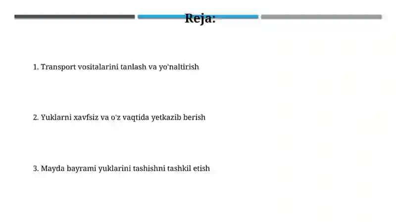 Mayda bayrami yuklarini tashishni tashkil etish 2