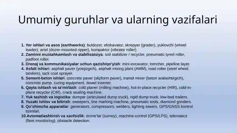 Yo'l inshootlarida qo'llaniladigan qurilish mashinalari tahlili. 2