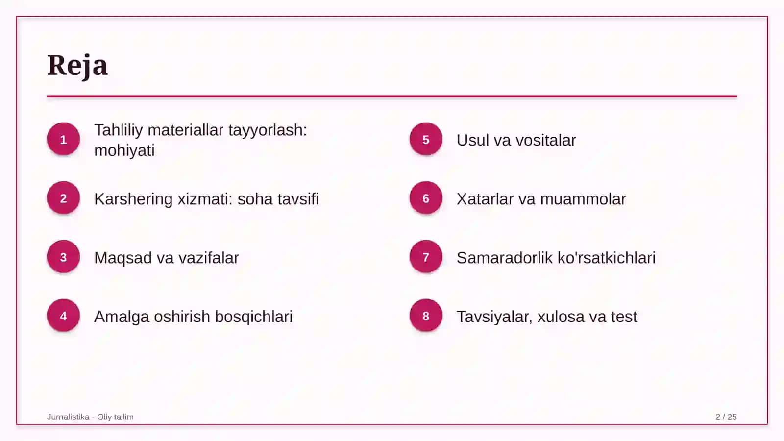 Karshering xizmatida tahliliy materiallar tayyorlash 2