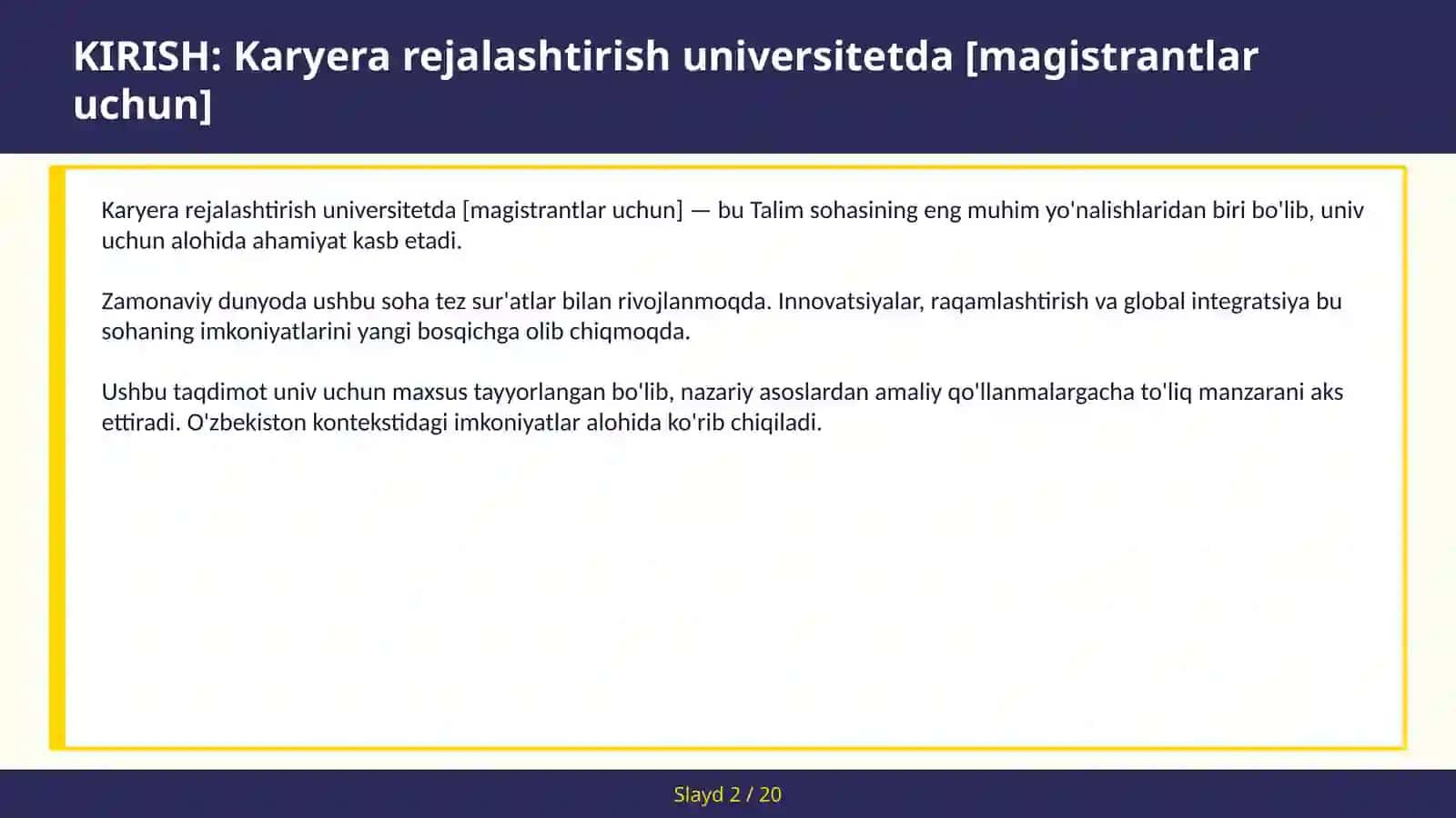 Karyera rejalashtirish universitetda [magistrantlar uchun] 2