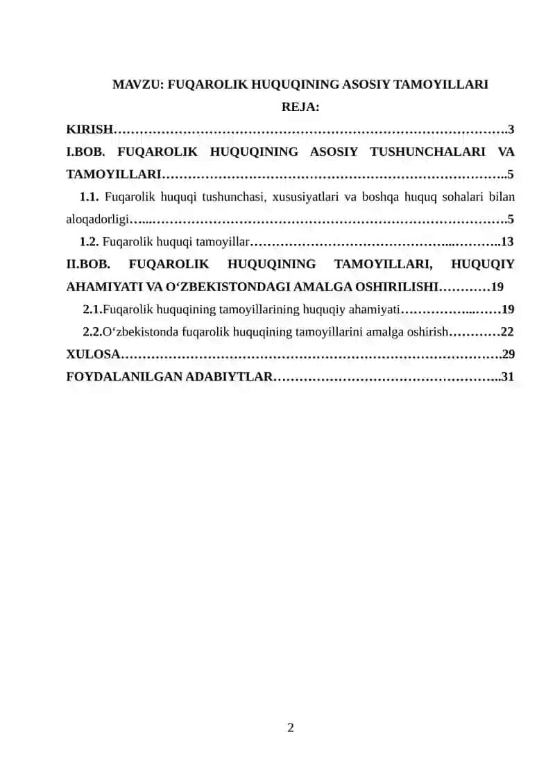 FUQAROLIK HUQUQINING ASOSIY TAMOYILLARI KURS ISHI 2