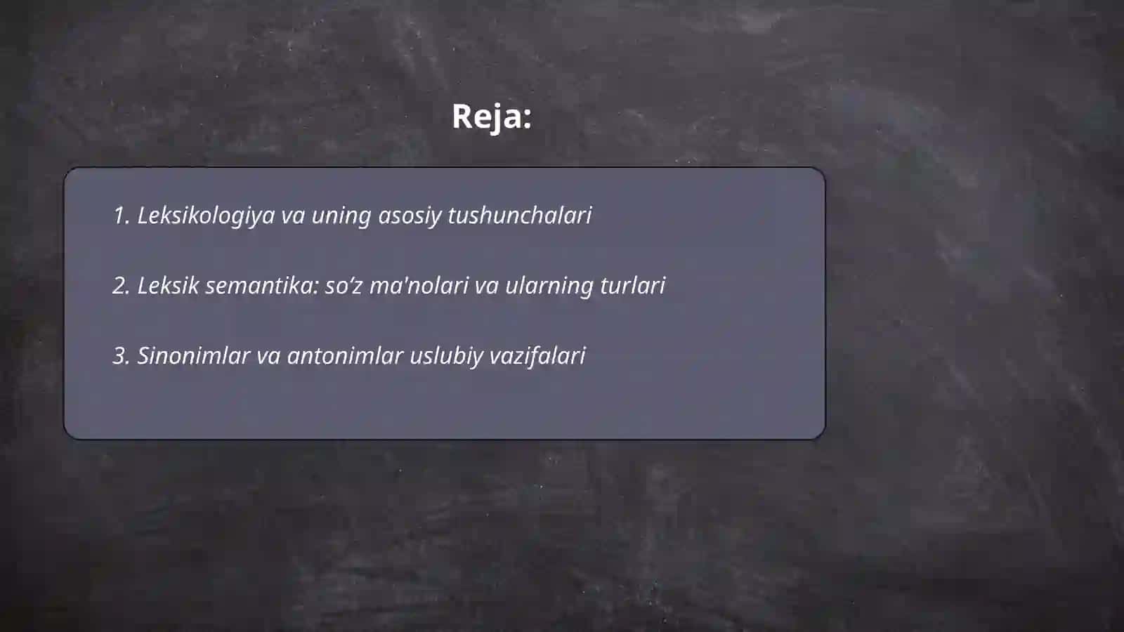Ta'lim bosqichlarida leksikologiya o‘qitish boʻyicha dars ishlanmalari tayyorlaw 2