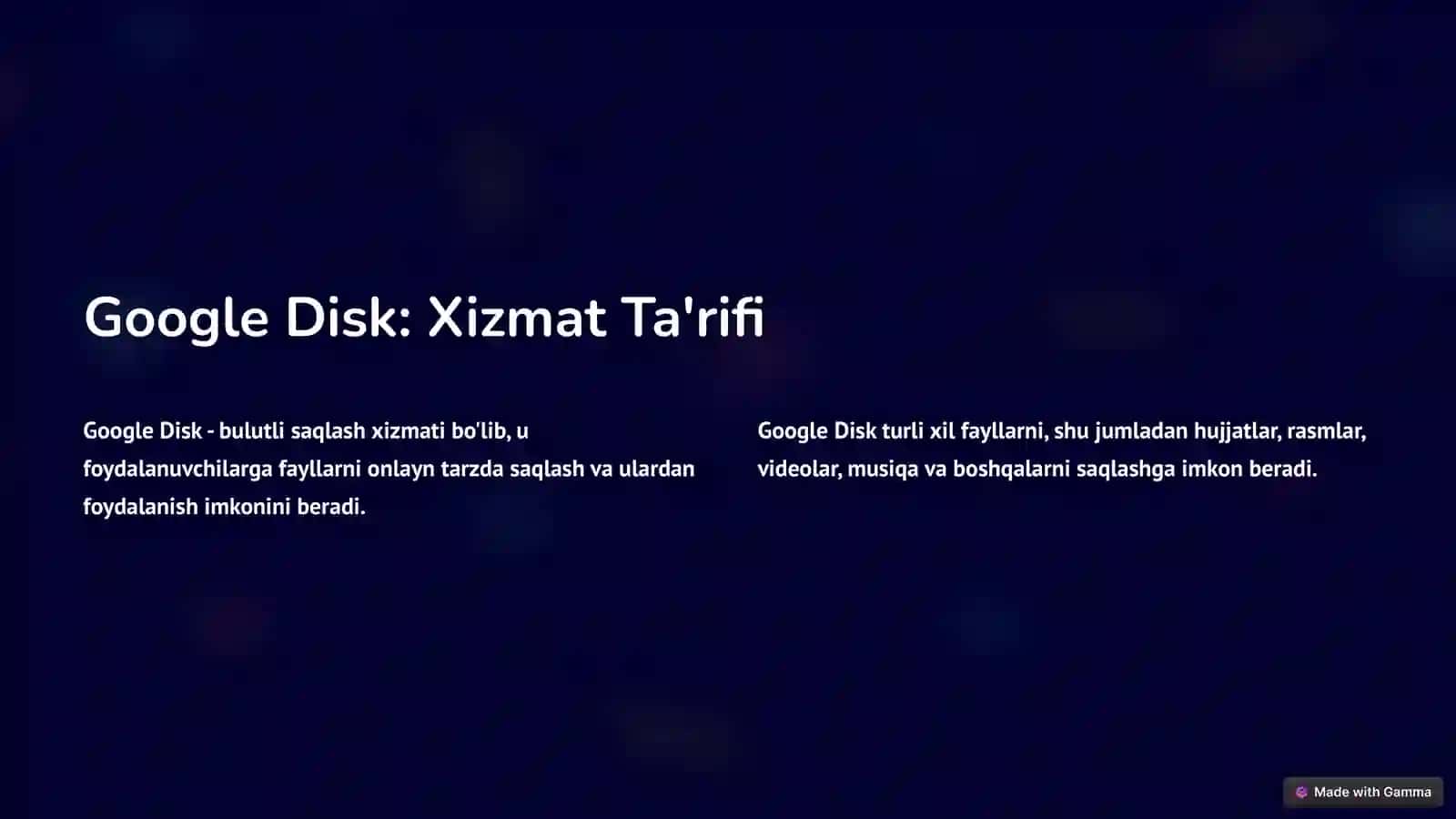 Google Disk - Xizmat Ta'rifi 2